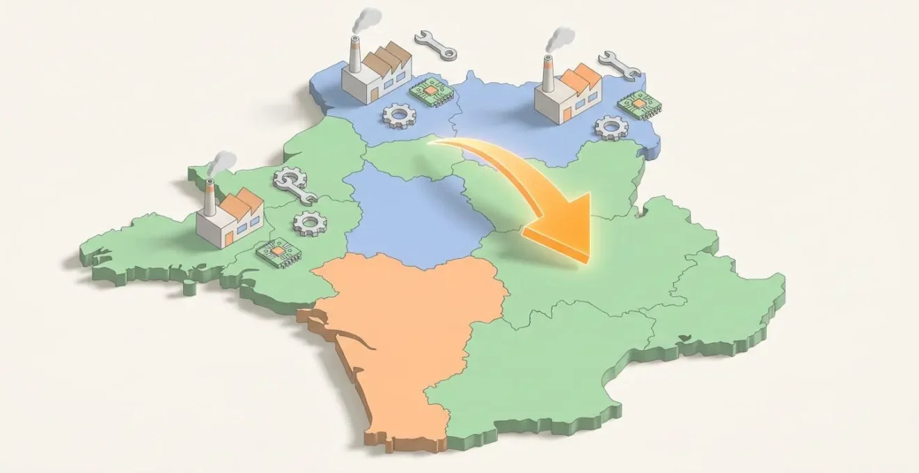 Représentation visuelle d'une carte avec des zones géographiques colorées symbolisant les opportunités d'alternance par région